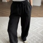 CEPLİ ÇİÇEK DOKU DESEN VİSKON TENSEL PANTOLON - SİYAH