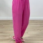 CEPLİ DUBLE PAÇA VİSKON PANTOLON - FUŞYA