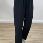 CEPLİ DUBLE PAÇA VİSKON PANTOLON - SİYAH