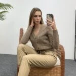 CEPLİ DÜĞMELİ HIRKA - SÜTLÜ KAHVE