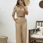 CEPLİ DÜZ VİSKON PALAZZO PANTOLON - BEJ