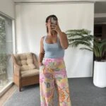 CEPLİ FERMUARLI DESENLİ VİSKON PANTOLON - PEMBE