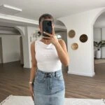 CEPLİ KISA JEAN ETEK - MAVİ