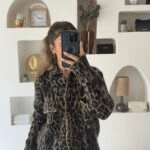 CEPLİ YAKALI LEOPAR DESEN HIRKA - SİYAH CAMEL
