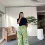 CEPLİ YAN FERMUAR DESENLİ VİSKON PANTOLON - YEŞİL