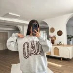 CIAO LEOPAR YAZI BASKI SALAŞ ŞARDONLU PAMUK SWEAT - GRİ MELANJ