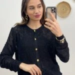 ÇİÇEK DESEN GOLD DÜĞME HIRKA - SİYAH