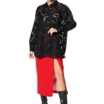 ÇİÇEK DESEN GÜPÜR VİSKON SALAŞ GÖMLEK - SİYAH