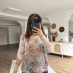 ÇİÇEK DESEN KAYIK YAKA VİSKON TRİKO - BEYAZ