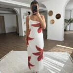 ÇİÇEK DESEN LİKRALI TAM BOY ASTARLI ELBİSE - BEYAZ