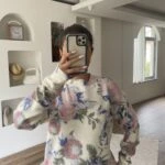 ÇİÇEK DESEN VİSKON YÜN KARIŞIM KAZAK - ÇİÇEK DESEN