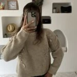 ÇİÇEK DOKUMA PAYET İŞLEME BİSİKLET YAKA KAZAK - TAŞ