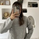 ÇİÇEK DOKUMA PAYET İŞLEME BİSİKLET YAKA KAZAK - GRİ