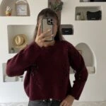 ÇİÇEK DOKUMA PAYET İŞLEME BİSİKLET YAKA KAZAK - BORDO