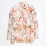 ÇİFT CEP DESENLİ İNCE VİSKON GÖMLEK - BEJ DESENLİ