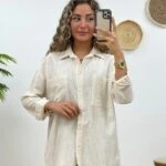 ÇİFT CEP KETEN GÖMLEK - EKRU