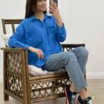 ÇİFT CEP KETEN GÖMLEK - MAVİ