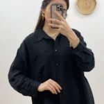 ÇİFT CEP KETEN GÖMLEK - SİYAH