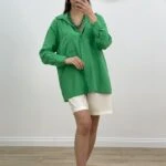 ÇİFT CEP KETEN GÖMLEK - YEŞİL