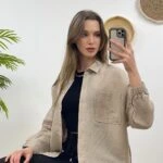 çift cep kol lastik gömlek - BEJ