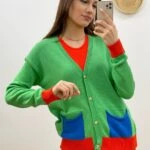 ÇİFT CEP RENKLİ GOLD DÜĞME HIRKA - YEŞİL