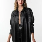 ÇİFT CEPLİ DERİ GÖMLEK CEKET - SİYAH