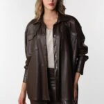 ÇİFT CEPLİ DERİ GÖMLEK CEKET - KAHVE