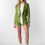 ÇİFT CEPLİ KISA DERİ CEKET - YEŞİL