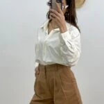 ÇİFT DÜĞME DUBLE PAÇA KANVAS ŞORT - AÇIK KAHVE