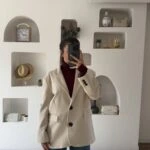 ÇİFT DÜĞME OVERSİZE SÜET CEKET - TAŞ