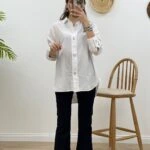 ÇİFT DÜĞME ÜSTÜ NAKIŞ DETAY SALAŞ GÖMLEK - BEYAZ