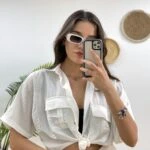 ÇİFT KAPAK CEP ÖN BAĞLAMALI GÖMLEK - EKRU