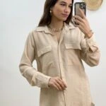 ÇİFT KAPAK CEP VİSKON GÖMLEK - TAŞ