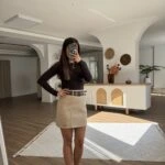 ÇİFT KEMER MİNİ KUMAŞ ETEK - BEJ