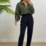 ÇİFT PİLE YÜKSEK BEL PANTOLON - SİYAH