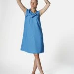 ÇİFT YAKA SIFIR KOL SALAŞ KETEN ELBİSE - MAVİ