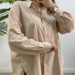 ÇİFT YAN ÇITÇIT SALAŞ PAMUK GÖMLEK - AÇIK BEJ