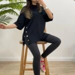 ÇİFT YAN GOLD DÜĞME TİŞÖRT - SİYAH