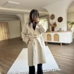 ÇIKARILABİLİR KAPÜŞON KRUVAZE BRİT DETAY UZUN VİSKON TRENÇ - TAŞ