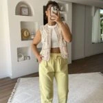 ÇİMALI GABARDİN DİZ DİKİŞLİ PANTOLON - SARI