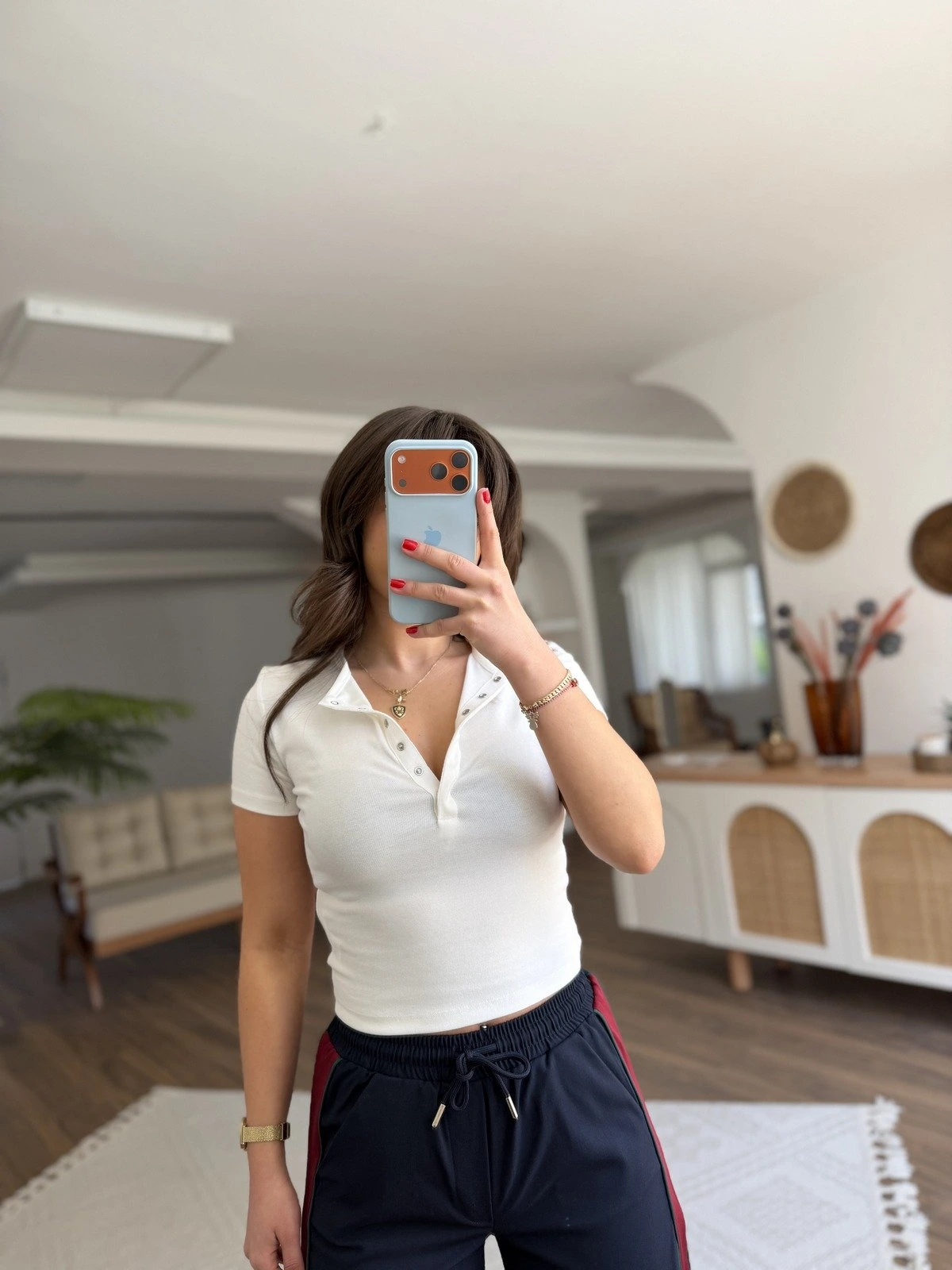 ÇITÇIT DÜĞMELİ KISA KOL PAMUK MODAL TİŞÖRT - EKRU - Görsel 1