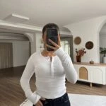 ÇITÇIT DÜĞMELİ UZUN KOL PAMUK MODAL BLUZ - BEYAZ