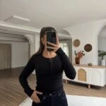 ÇITÇIT DÜĞMELİ UZUN KOL PAMUK MODAL BLUZ - SİYAH