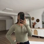 ÇITÇIT DÜĞMELİ UZUN KOL PAMUK MODAL BLUZ - ÇAĞLA YEŞİLİ