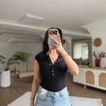 ÇITÇITLI DÜŞÜK KOL PAMUK LİKRA TİŞÖRT - SİYAH