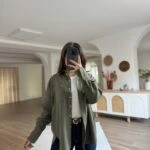 ÇITÇITLI TEK CEP OVERSİZE SÜET GÖMLEK - ÇAĞLA YEŞİLİ