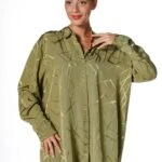 ÇİZGİ DESEN SATEN VİSKON SALAŞ GÖMLEK - YAĞ YEŞİL