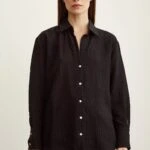 ÇİZGİ DESENLİ PAMUK GÖMLEK - SİYAH