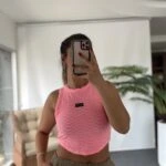 ÇİZGİ DOKU PAMUK CROP ATLET - PEMBE