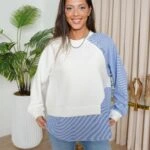 ÇİZGİ GARNİLİ PARÇALI BİSİKLET YAKA SWEAT - EKRU